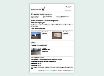 Informationsblatt für Gäste mit kognitiven Beeinträchtigungen • Römerkanal Informationsblatt für Gäste mit kognitiven Beeinträchtigungen • Römerkanal
